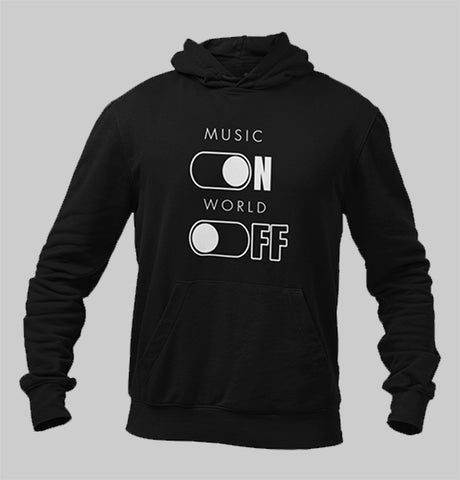 Music on world off black hoodie for men and women with pocket